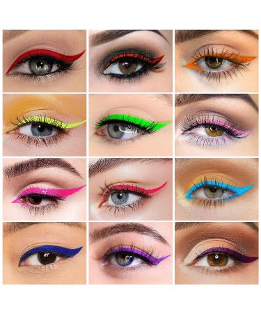 12PCS UV Coloured Eyeliner Set - Professional Eye Makeup in 43 Bright Colors - Waterproof Liquid Colored Eyeliner & Eye Shadow Pencil for Women - Buy Online on GoSupps.com