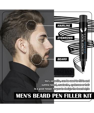Beard Pen Filler Kit for Men Waterproof Long Lasting Coverage Beard Filling Pen Kit with Beard Brush Beard Pencil Filler Kit with 4 Tips Natural Finish for Beard & Moustache(Black) - Buy Online on GoSupps.com