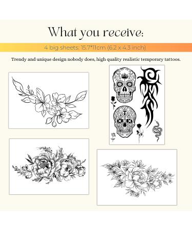 200 Mix & Match Realistic Temporary Tattoos - Minimalistic Designs for Men & Women | Butterfly, Moon, Stars, Inspirational Words, Flower, Skull, Snake | Adult Fake Tattoo Set - Buy Online on GoSupps.com