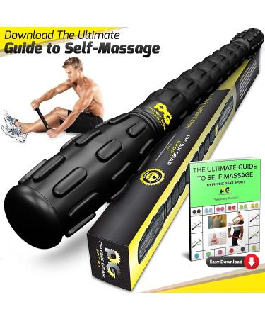 Physix Gear Self-Massage Roller with Handle | Fascia Rod for Muscle Pain Relief | Neck Back & Legs Massage Stick - Black (1 Pack + eGuide) - Buy Online on GoSupps.com