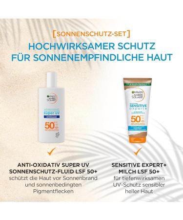 Garnier Sun Protection Set for Face and Body with Sun Protection Fluid SPF 50+ and Sun Lotion SPF 50+ Light and Invisible Formula Ambre Solaire 2 Pieces - Buy Online on GoSupps.com