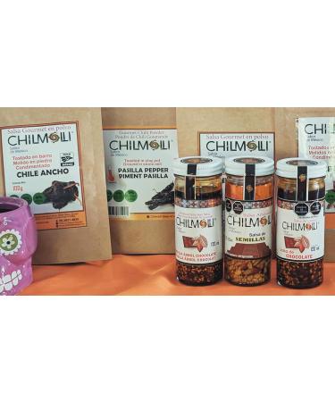 Chilmolli chipotle and peanut authentic Mexican artisanal gourmet macha salsa/Salsa macha de chile chipotle con cacahuate/Chipotle arachide 120ml medium hot Chipotle Peanut - Buy Online on GoSupps.com