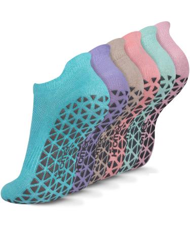 Non Slip Yoga Socks with Grips for Pilates, Ballet, Barre, Barefoot, Hospital Anti Skid Socks for Women and Men Medium 6 Pairs-typ B