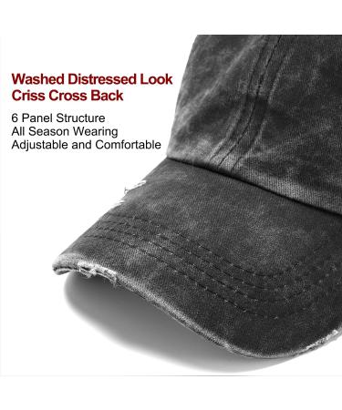 Criss Cross Washed Distressed Baseball Cap - Black Ponytail Hat for Women - Buy Online on GoSupps.com