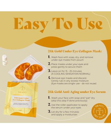 24k Gold Under Eye Mask with Collagen - 20 Pairs & Mini Eye Serum - Reduce Dark Circles Puffiness & Fine Lines - Value Set - Buy Online on GoSupps.com