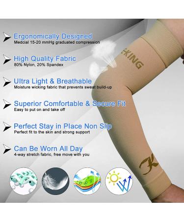 KEKING Lymphedema Compression Arm Sleeves - 15-20mmHg Full Arm Support for Men and Women - Lipedema, Edema, Post-Surgery Recovery - Pain Relief - Beige, Medium (1 Pair) - Buy Online on GoSupps.com