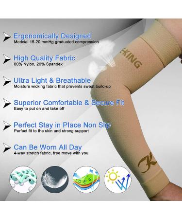 KEKING Lymphedema Compression Arm Sleeves 15-20mmHg for Men Women - Pair of Full Arm Support Sleeves for Lipedema, Edema, Post Surgery Recovery - Pain Relief and Swelling Reduction - Beige S Small - Buy Online on GoSupps.com