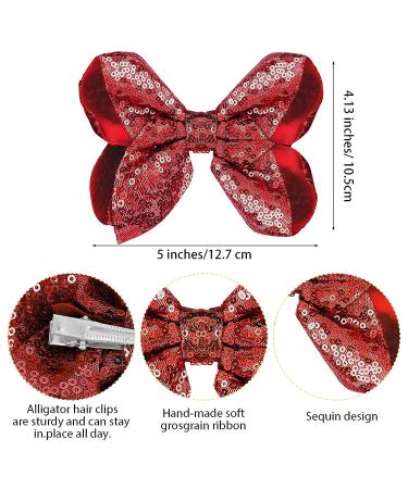 WLLHYF 2 PCS 5Inch Sequin Hair Bows Clips - Large Alligator Hair Barrettes for Girls, Red - Perfect for Birthday Parties and Gifts - Buy Online on GoSupps.com