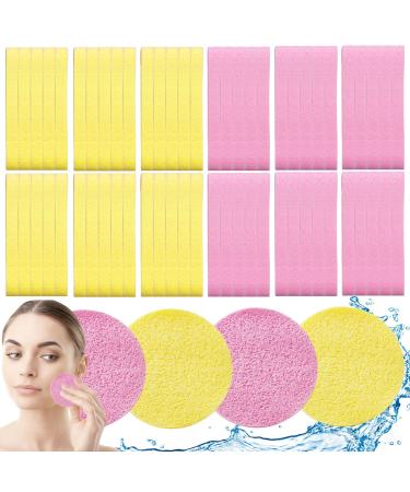 120 PCS Exfoliating Wash Round Face Sponge Makeup Removal Sponge Pad Cleansing Facial Sponges for Estheticians Spa Face Cleansing yellow + pink