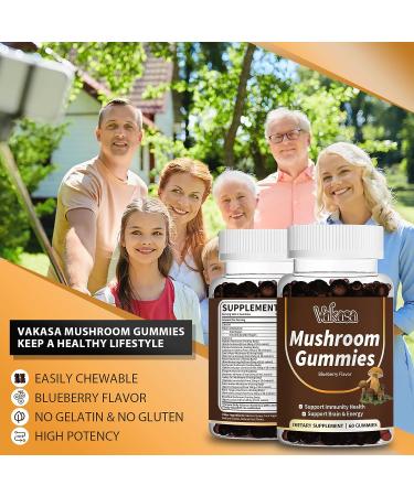 Vakasa Mushroom Gummies 10 Blend 2500mg Complex with Maitake Lions Mane Reishi Cordyceps Chaga Turkey Tail - Brain Booster, Focus, Immune Support, Energy - 60 Gummies - Buy Online on GoSupps.com