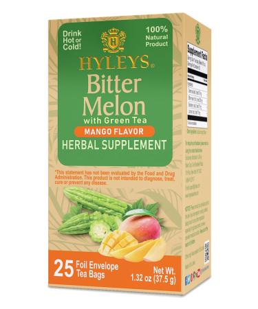 Hyleys Bitter Melon with Green Tea - Mango Flavor - 25 Tea Bags - Supports Healthy Liver Function - Herbal Supplement - (6 Pack - 150 Tea Bags Total) Bitter Melon with Green Tea Mango Flavor 150 Count