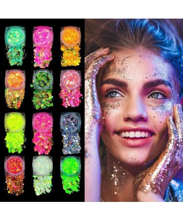  AOOWU Festival Face Glitter 12 Fluorescent Colors Gel Glitter Body Chunky Sequins for Hair Body Festival Accessories Gadget for Halloween Makeup Carnival C - Buy Online on GoSupps.com