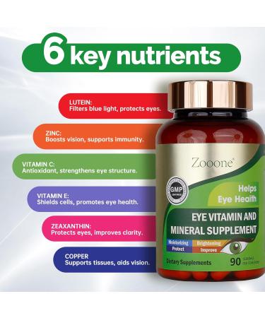 zooone Lutein and Zeaxanthin Eye Vitamins, Eye Vitamin and Mineral Supplement with Vitamin C E Zinc Copper, Vision Support for Macular Degeneration, Eye Health Pills for Adults & Seniors, 90 Capsules 1 - Buy Online on GoSupps.com