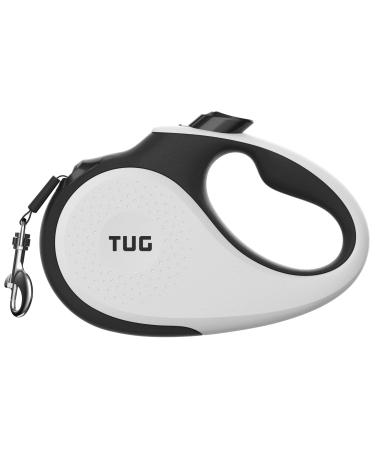 TUG 360 Tangle-Free Retractable Dog Leash with Anti-Slip Handle | 16 ft Strong Nylon Tape | One-Handed Brake, Pause, Lock Medium White