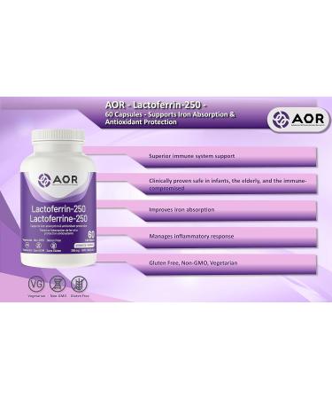 AOR - Lactoferrin-250mg 60 Capsules - Lactoferrin Supplements for Iron Deficiency Supplement Immune System Support & Antioxidant Supplement - Anti Inflammatory Supplement - Supports Iron Absorption - Buy Online on GoSupps.com