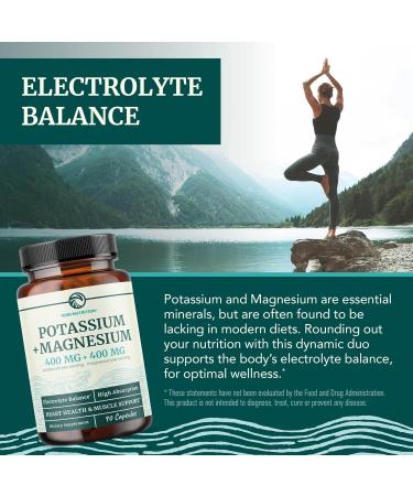 Potassium Magnesium Supplement | High Strength Electrolyte Balance for Heart Health & Muscle Support | 400 MG Potassium + 400 MG Magnesium | Energy Bone Health Sleep & Mood Support | 90 Ct. Potassium 90ct. - Buy Online on GoSupps.com