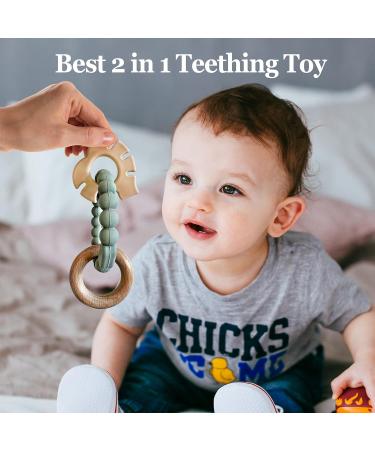 Petite Bee Silicone & Wood Baby Teether Elephant & Leaf Ring - 2 Pack - Buy Online on GoSupps.com