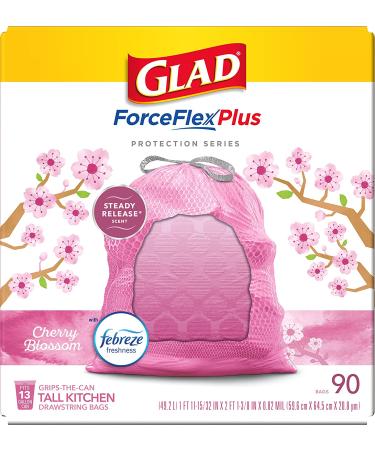 GLAD ForceFlex Plus Drawstring 13 Gallon Cherry Blossom Odor Shield Pink Trash Bags - 90 Count - Buy Online on GoSupps.com