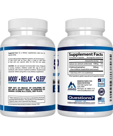 5-HTP 200mg with Calcium for Mood & Sleep | 120 Capsules | High Purity - Arazo Nutrition - Buy Online on GoSupps.com