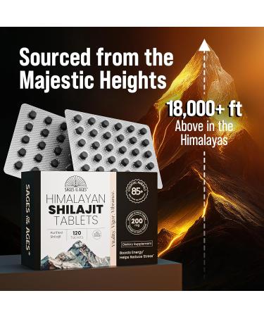 Sages Of The Ages Himalayan Shilajit Tablets Pure Gold-Grade Himalayan Extract 200 mg Each 120 Count Organic Lab-Tested Fulvic Acid for Energy Stamina & Vitality Support for Men & Women - Buy Online on GoSupps.com