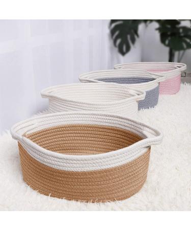 ABenkle Small Woven Storage Basket 12x8x5 | Cute Rope Shelf Organizer for Cat & Dog Toys | Decorative Gift Basket with Handles - White (1 Pack) - Buy Online on GoSupps.com