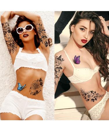 Cerlaza Temporary Tattoos for Women - Flower & Butterfly Design - Semi-Permanent Body Stickers - Waterproof - 12 Sheets - Buy Online on GoSupps.com