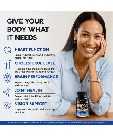 Omega 3 Fish Oil 3600 mg - Omega 3 Supplement | EPA & DHA - Heavy Metals Free - Heart Brain & Joint Support - Purified Fish Oil for Men & Women - Lemon Flavored - Made in USA 90 Softgels - Buy Online on GoSupps.com