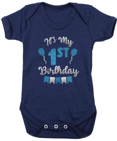 Hippowarehouse It's my 1st birthday - Glitter blue baby vest bodysuit (short sleeve) boys girls