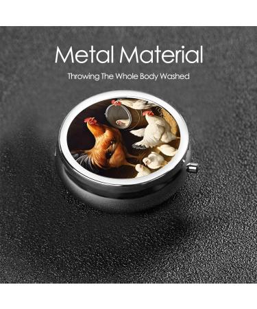 Farm Chickens Printed Mini Round Pill Box | 3 Compartment Portable Pill Organizer for Travel Home & Office - Buy Online on GoSupps.com