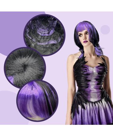 UILYNIU Purple Black Witch Wig Long Wig Curly Wig Women Double Wig Halloween Wig Witch Dress Up Halloween Costume Accessory Witch Costume Accessory Wig for Halloween Masquerade Party (Black-Purple) - Buy Online on GoSupps.com
