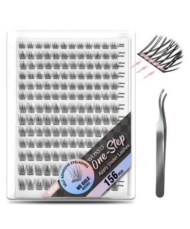 Self Adhesive Eyelashes 156 Pcs Self Adhesive Eyelash Clusters No Glue Needed Invisible Strip Tape - Longer Lasting No Sticky Residue Pre Glued Eyelashes (Natural-Mixed) 1 Step-Press on Natural