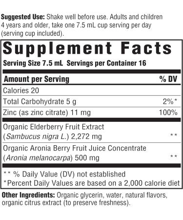 MegaFood Elderberry Zinc Immune Support Syrup - 4 fl oz Vegan Formula for Adults & Kids - Non-GMO, Aronia Berry Infused - 16 Servings - Buy Online on GoSupps.com