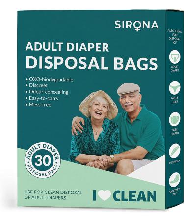 Sirona Premium Adult Diaper Disposable Bags - 30 Bags | Odor Sealing for Diapers, Food Waste, Pet Waste, Sanitary Product Disposal | Durable and Unscented | 30 Count - Buy Online on GoSupps.com