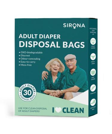 Sirona Premium Adult Diaper Disposable Bags - 30 Bags | Odor Sealing for Diapers, Food Waste, Pet Waste, Sanitary Product Disposal | Durable and Unsce 30 Count (Pack of 1)