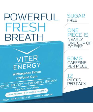Buy Viter Energy Caffeinated Gum - 60mg Caffeine & B Vitamins - Sugar Free Wintergreen - 12pcs x 6 Packs - Boost Energy Anytime - Buy Online on GoSupps.com