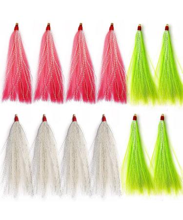 Fishing Bucktail Teasers Saltwater Fishing Lure Rig Fluke Rigs Flounder Rigs Fishing Teasers Chartreuse Pink Beige Mix Colors-12pcs