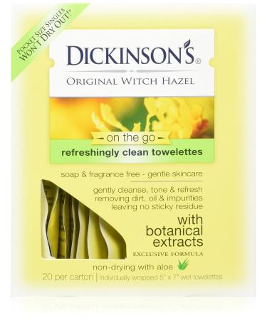 Dickinson's Original Witch Hazel Refreshingly Clean Towelettes 20 Each (Pack of 3)