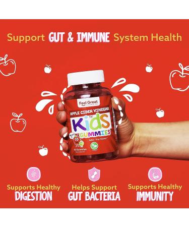 Feel Great Apple Cider Vinegar Gummies for Kids | Rich in Digestive Enzymes & Natural Antioxidants for Gut Health | Vegan Gummy Supports Healthy Nutrient Absorption | 60 Day Supply Kids ACV 500mg - Buy Online on GoSupps.com