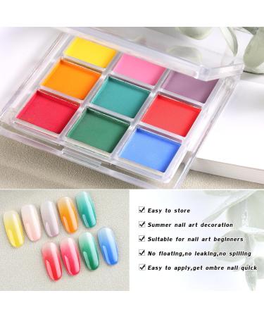 Buy 9 Colors Nail Pigment Powder Palette - Neon Ombre Set with Sponge Sticks & Brush | Perfect for Beginners - Buy Online on GoSupps.com