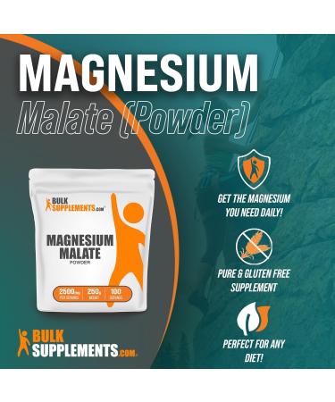 BulkSupplements Magnesium Malate Powder - High Absorption 400mg Magnesium Supplement - 250g (8.8 oz) Pack - Buy Online on GoSupps.com