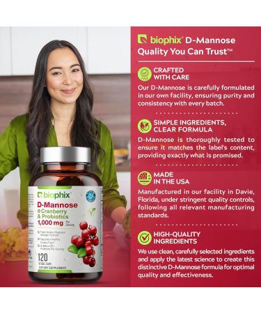 biophix D-Mannose Plus Cranberry Probiotics 1000 mg 120 Vcaps - Free Vitamin C-1000 30 Tablets - Supports Urinary Bladder Tract Health and Digestive Well Being - Buy Online on GoSupps.com
