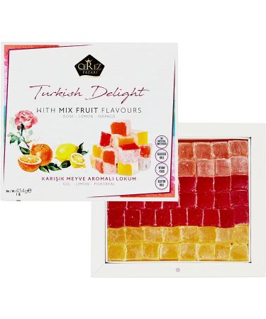 Cerez Pazari 16 Oz Turkish Delight Gift Box | Rose, Orange, Lemon Flavors | Vegan & Glucose Free Traditional Lokum Candy | Medium Size Gourmet Snack - Buy Online on GoSupps.com