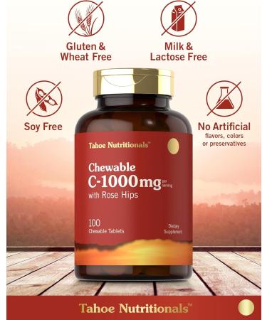 Carlyle Vitamin C Chewables | 1000mg | 100 Tablets Natural Orange Flavor | Vegetarian Non-GMO & Gluten Free Supplement | Tahoe Nutritionals - Buy Online on GoSupps.com
