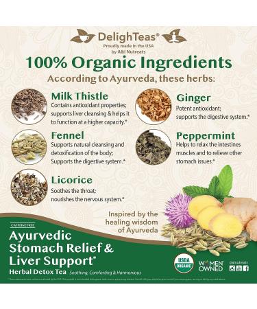 DelighTeas Liver Detox Tea Bags - USDA Organic Ayurvedic Stomach Relief | Eco-Conscious Pyramid Bags | Caffeine Free & Vegan | 16 Tea Bags - Buy Online on GoSupps.com
