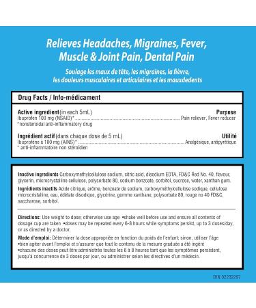 Children's Advil (100 mL Berry Flavour) Ibuprofen Suspension Dye Free Temporary Fever Reducer 100 ML Berry - Buy Online on GoSupps.com