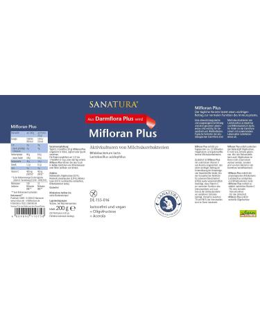 Sanatura Mifloran Plus 3-Pack - 12 Billion KBE Lactic Acid Bacteria Vitamin C & Oligofructose - Vegan & Lactose Free - 200g Each - Buy Online on GoSupps.com