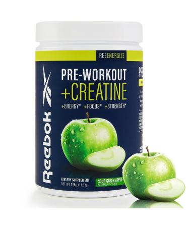 Reebok Pre-Workout Powder | 200mg Natural Caffeine 3g Creatine Monohydrate | Clean Energy Pre Workout for Strength Focus & Pump | Informed-Sport Certified | ReeEnergize | Sour Green Apple