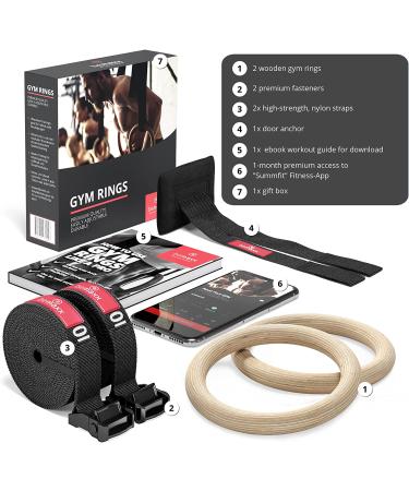 BeMaxx Wooden Gymnastic Rings Set with Door Anchor - Exercise eBook & Safety Straps | Olympic Gymnastics Athletic Fitness | Home Workout Muscle Training Rings - Buy Online on GoSupps.com