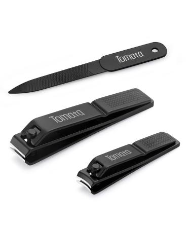 Tomata Nail Clippers Set for Thick Nails - Fingernail Clippers with File  Ultra Sharp Cutter for Ingrown Toenail Clippers (Black)