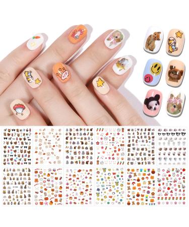TOMICCA Nail Stickers for Kids - Nail Art Stickers, 12 Sheets Cute Animals Nail Design Stickers, 3D Self-Adhesive DIY Nail Art Decoration Set for Girls